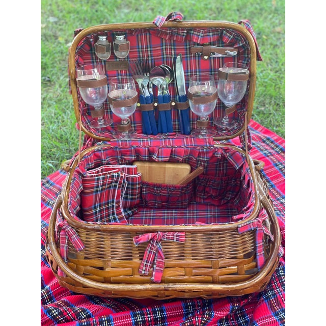 Vintage Wicker and Red & Blue Tartan Picnic Time Picnic