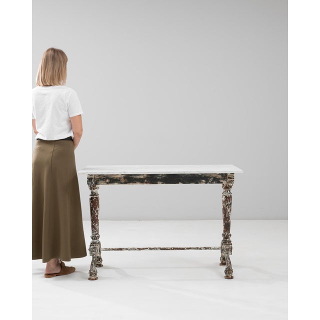 1900s French Wood Patinated Table With Marble Top on Iron Base For Sale In Greensboro - Image 6 of 11