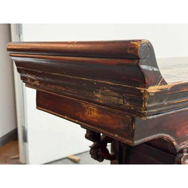 Brown Chinese Carved Wood Console Table, Antique For Sale - Image 8 of 12