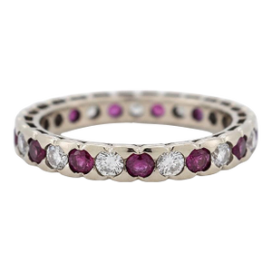 Vintage Ruby & Diamond Eternity Ring 18k Gold - 1990s, Size 6