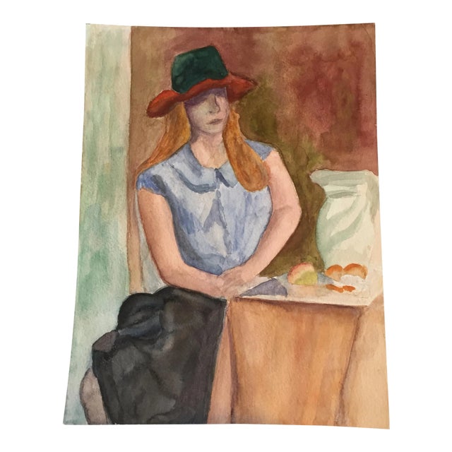 Vintage Portrait Watercolor Painting For Sale
