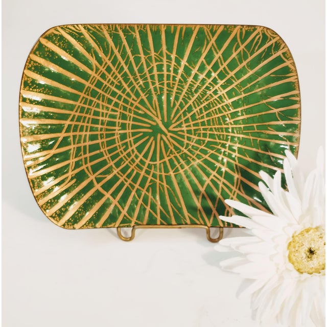 California Mid Century Abstract Green Enamel Dish Artist Davidson For Sale - Image 4 of 5