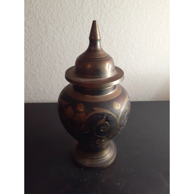 This is a GORGEOUS NEVER USED Solid Brass Etched 7" Lidded Urn Vase Made in India. Procured during personal travels Urn is...