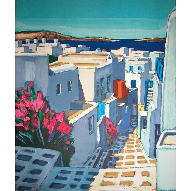 Jean Claude QUILICI, Flowery alley in Mykonos Original lithograph signed and numbered in pencil by the artist No. 48/250...