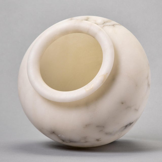 Medium White Alabaster Pot Vase With Gray Streaks For Sale - Image 10 of 10