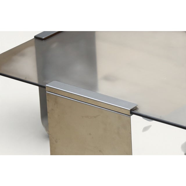 Coffee Table in Brushed Steel and Smoked Glass, 1970s For Sale - Image 9 of 14