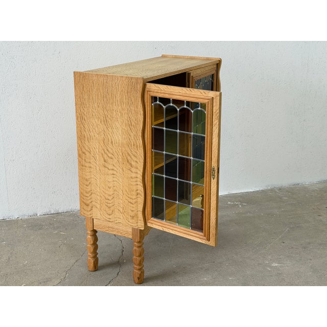 Vintage Oak Display Cabinet with Stained Glass Doors by Henning Kjærnulf, 1960s For Sale - Image 10 of 14