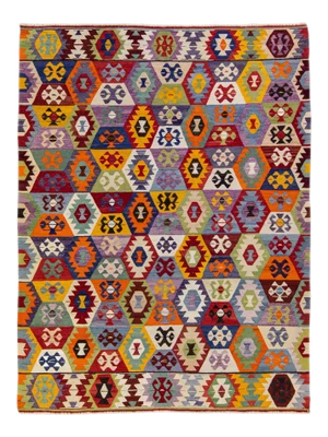 Vintage Turkish Kilim Flatweave Multicolor Geometric Designed Wool Rug