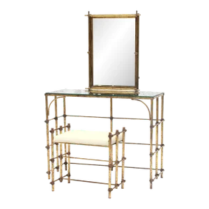 1940s Gold Hollywood Regency Vanity and Matching Stool - Set of 2