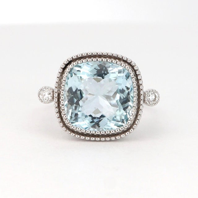 14k Gold Ring With 4.25ct Aquamarine & Diamonds Size 6.5 For Sale - Image 18 of 18