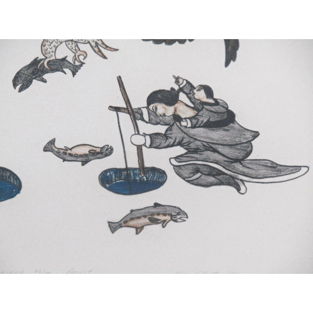 Cape Dorset “Ice Fishing” Inuit Lithograph by Sorosiluto Ashoona, 1976 (43/50), Framed For Sale In Austin - Image 6 of 12