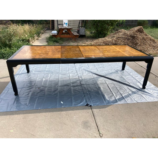 Chinoiserie Burl & Black Lacquer 10’ Extendable Dining Table From Century For Sale - Image 9 of 13