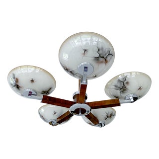 Art Deco Pendant Light in Wood and Glass, 1930s For Sale