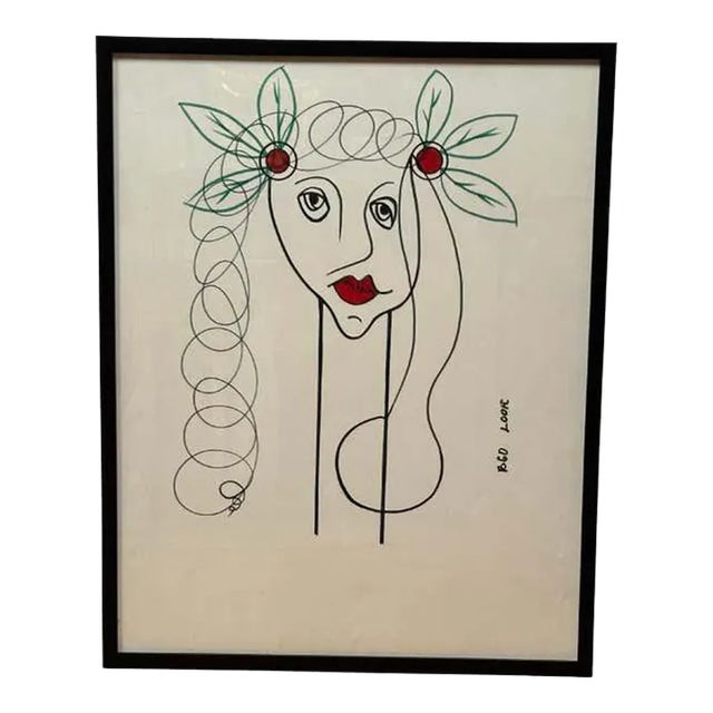 Minimalist Line Drawing Girl Portrait as Homage to Picasso's Head of a Woman For Sale