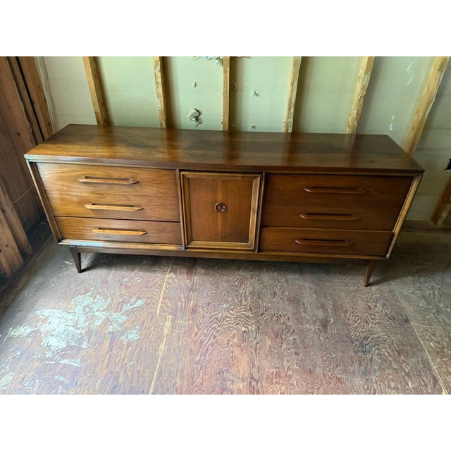 Mid 20th Century Mid Century Modern Walnut 74” Dresser by Bassett For Sale - Image 5 of 18