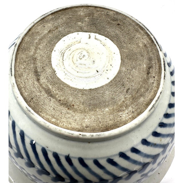 Large Antique 19th Century Chinese Blue and White Porcelain Censer Bowl 11 Inch For Sale - Image 10 of 11