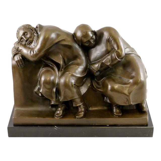 Art Deco Style Sleeping Drifters Sculpture, 20th Century, Bronze For Sale