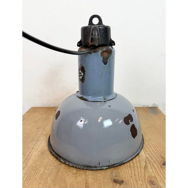 Bauhaus Industrial Grey Enamel Pendant Lamp from Elektrosvit, 1930s For Sale - Image 14 of 18