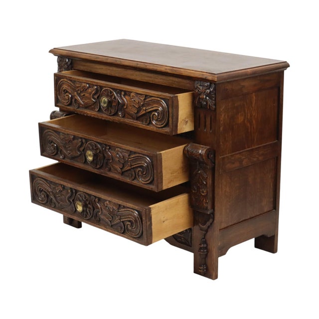 Vintage Carved Oak Cabinet Chest of Drawers with Mythical Figures For Sale - Image 4 of 18