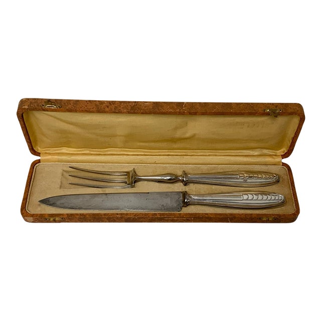 Antique French Bazin & Cie Paris .950 Silver Carving Knife & Fork Set - 3 pcs For Sale