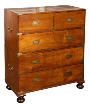 English 1840s Mahogany Campaign Chest with Five Drawers and Brass Hardware