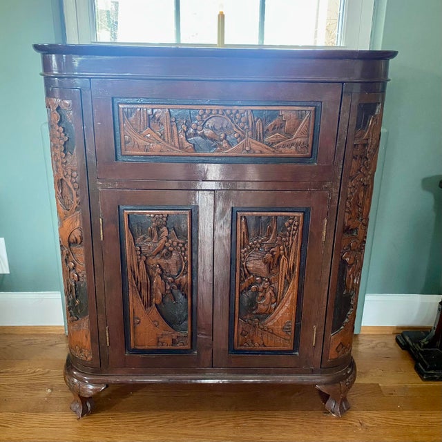 Vintage Asian Carved Bar Cabinet Mid Century For Sale - Image 18 of 18