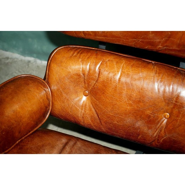 Set of Brown Leather Lounge Armchair and Ottoman with Bentwood Frame from Artsome For Sale - Image 10 of 18