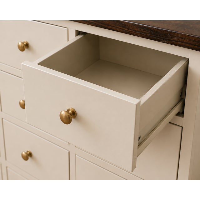 Mid 20th Century French Provincial Apothecary Style Multi-Drawer Cabinet in Sculpted Ivory With Walnut Top For Sale - Image 4 of 5