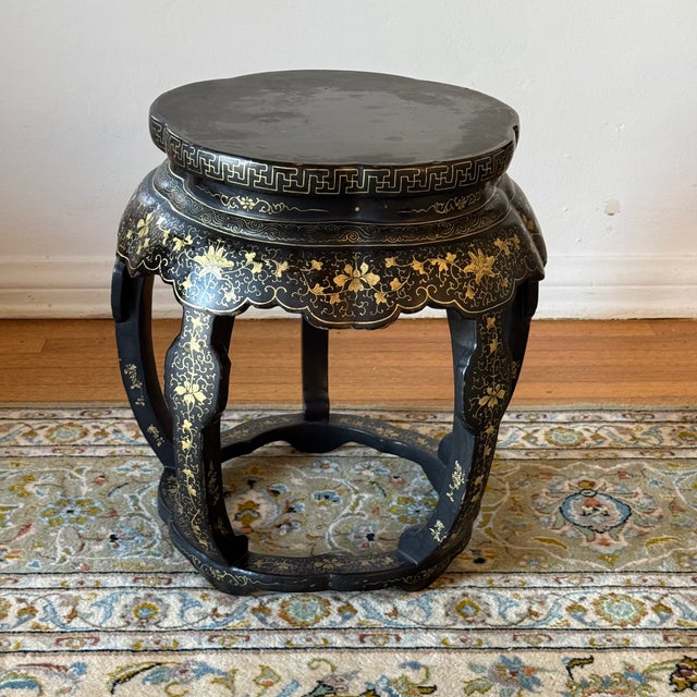 Chinese Antique Chinese Lacquered and Gilt Stool For Sale - Image 3 of 7