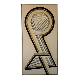 Large- 1980s Frank Stella-Style Mixed Media Geometric Relief Abstract Wall Art- Painting For Sale