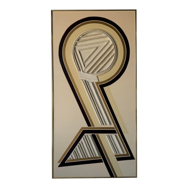 Large- 1980s Frank Stella-Style Mixed Media Geometric Relief Abstract Wall Art- Painting For Sale