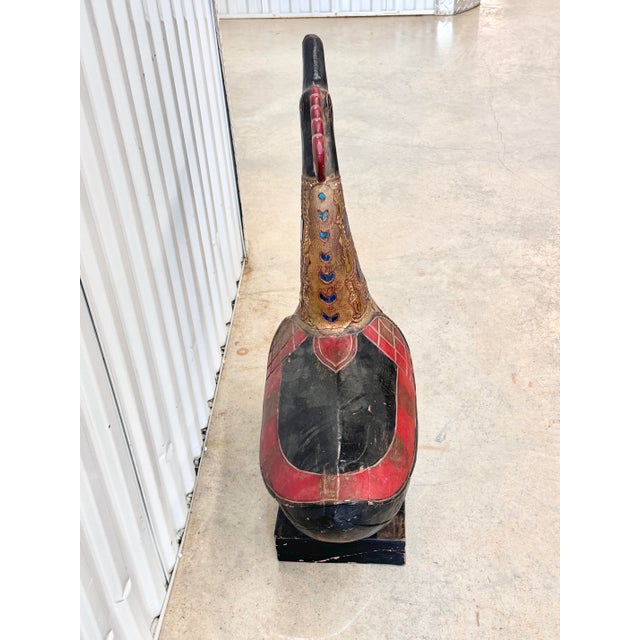 Vintage Indonesian Balinese Folk Art Painted Wood Temple Swan Statue For Sale In New Orleans - Image 6 of 12