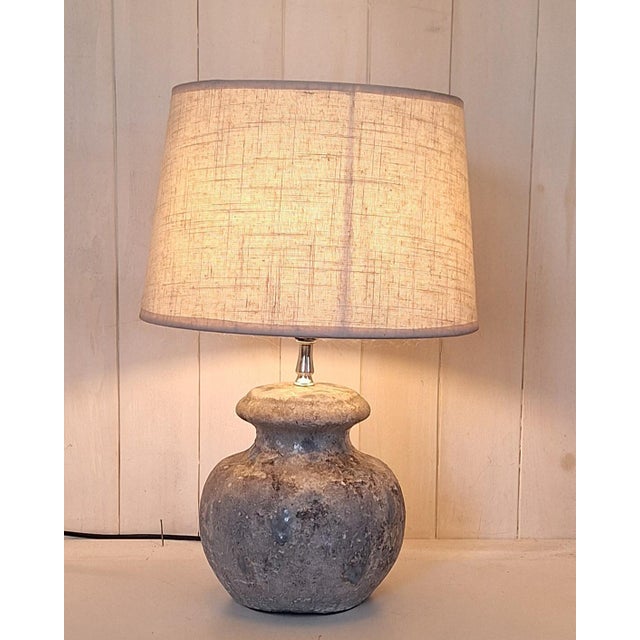 Metal Vintage Table Lamp with Grey Melange Ceramic Base and Beige Fabric Shade, 1990s For Sale - Image 7 of 7