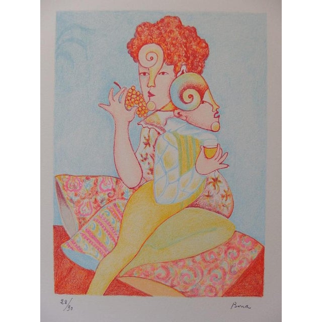 Bona de Mandiargues, Grape Eater, Wine Drinker, Lithograph For Sale - Image 6 of 6