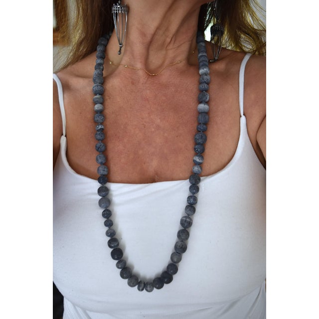 Vintage Natural Denim Blue Sponge Coral Hand Knotted Bead Necklace 32" Long For Sale - Image 11 of 15