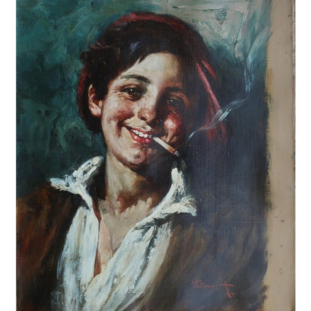 Vintage Oil Painting: Smiling Young Man Portrait, Ukrainian Art 39-35 For Sale