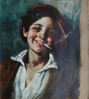 Vintage Oil Painting: Smiling Young Man Portrait, Ukrainian Art 39-35