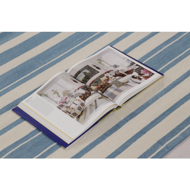 Blue Rug & Kilim’s Indian Dhurrie Rug in Deep Blue and White Stripes For Sale - Image 8 of 9