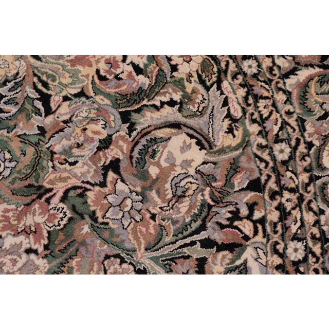 Shabby Chic 1990's Floral Pak-Persian Black/Gray Wool Round Rug- 7'11'' X 8'0'' For Sale - Image 4 of 9