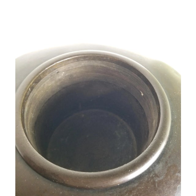 1940s Bronze Vessel With Floral Details and Wooden Base For Sale In Chicago - Image 6 of 7