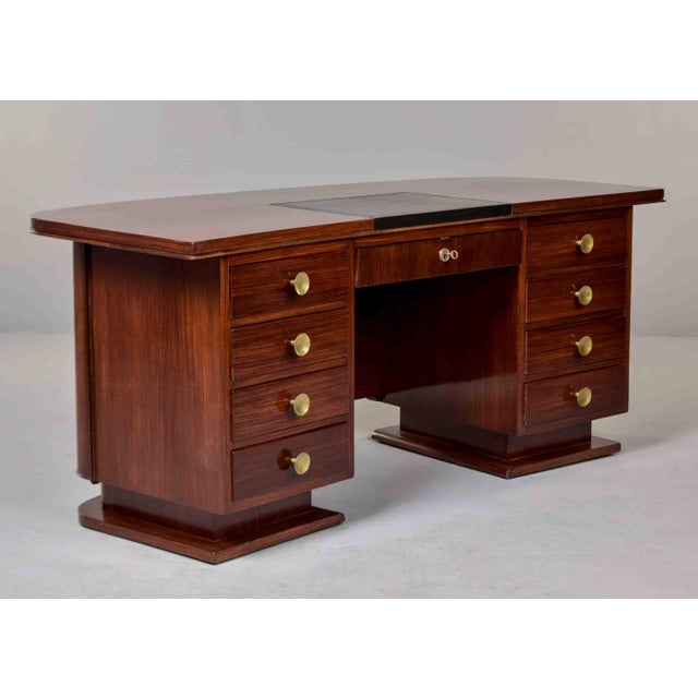 French Art Deco Mahogany Executive Desk With Inset Leather Writing Surface, Circa 1930s For Sale - Image 13 of 13