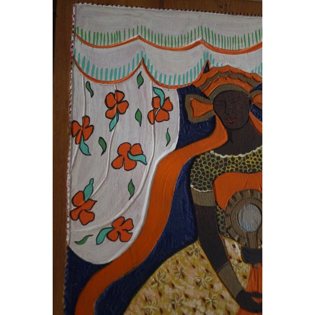 Figurative 1960s Haitian Voodoo Queen Carved Wood Relief Painting For Sale - Image 3 of 9