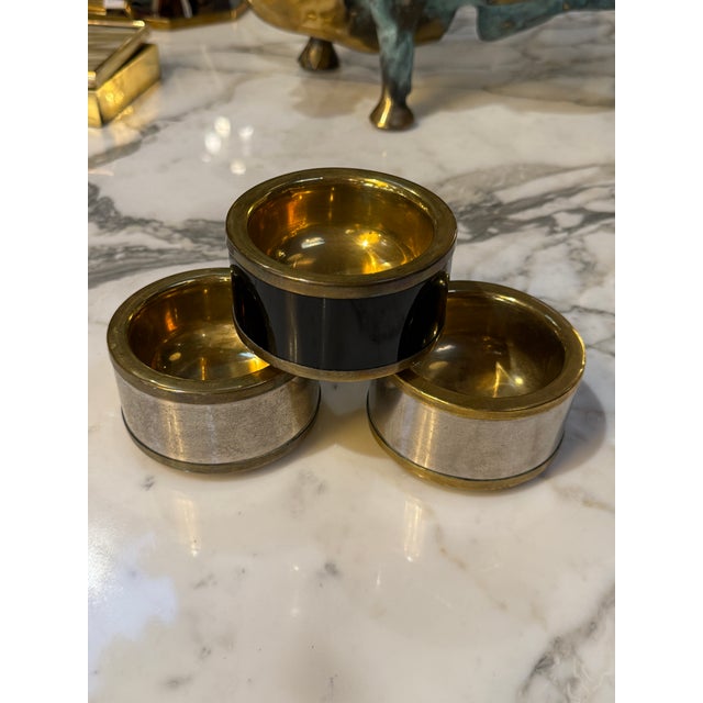 Set of Three Vintage Italian Brass and Black Lacquer Salt Cellars, 1970s For Sale - Image 4 of 7
