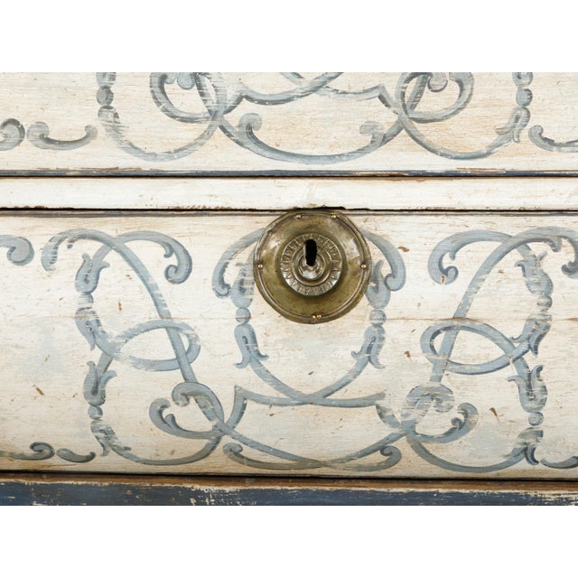 Rococo 19th Century Large Rococo Style Painted Wood Dutch Cabinet with Glass Doors and Bombé Chest For Sale - Image 3 of 11
