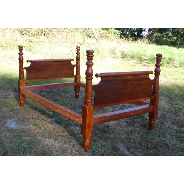 Antique Primitive Solid Wood Rolling Pin Full Double Rope Poster Bed