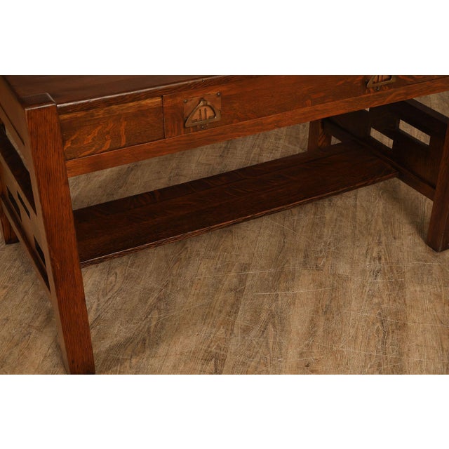 Antique Arts & Crafts Library Table Writing Desk For Sale - Image 11 of 18