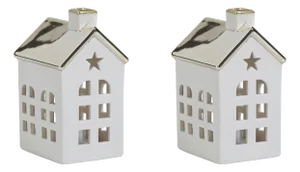 Lilou 2-Piece Set Porcelain LED House with Gold Roof, Small