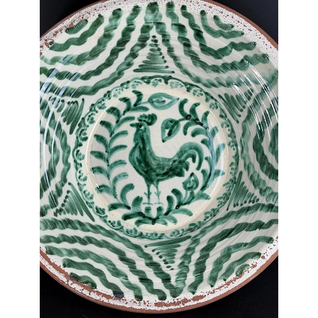 Large Spanish handmade and painted white and green glazed terracotta "Lebrillo" earthenware bowl in the style typical of...