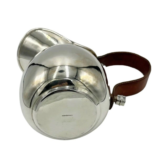 Vintage Hermes Paris Silver Plated Pitcher W Leather Handle Barware For Sale - Image 10 of 13