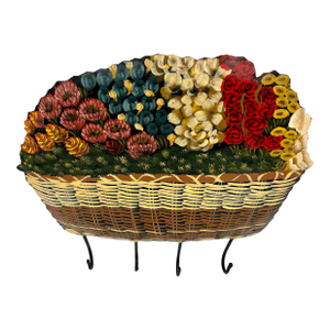 Vintage Hand Painted Toleware Floral Nantucket Basket Wall Hooks